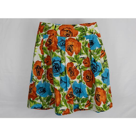 Talbots Size 12P Mini Skirt Petite Pleated Floral Orange Blue - Picture 2 of 6